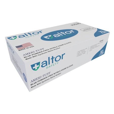 Altor Safety Disposable Gloves, 6 mil Palm, Nitrile, Powder-Free, XL, 100 PK, Blue 30040